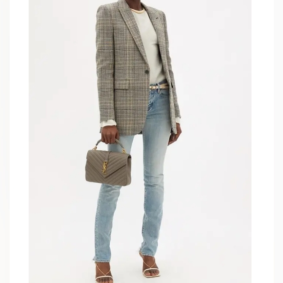 NEW SAINT LAURENT COLLEGE MEDIUM CHAIN BAG IN QUILTED LEATHER GREY GOLD - Picture 16 of 16